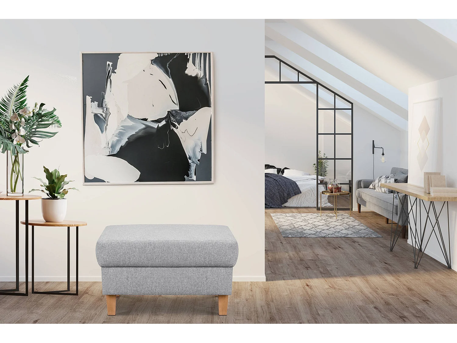 Sitzhocker Polsterhocker aufklappbarer - hellgrau - ERISO