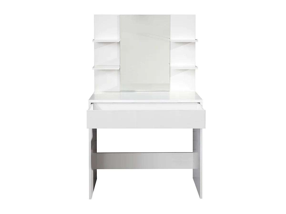 Coiffeuse, table de maquillage avec miroir coloris blanc mat  - L. 85 x H. 141 x P. 40 cm