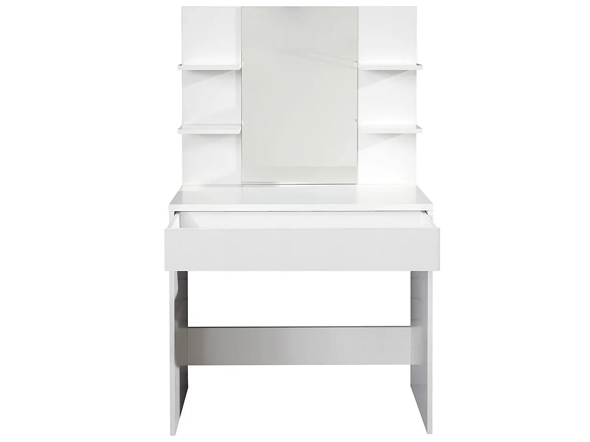 Coiffeuse, table de maquillage avec miroir coloris blanc mat  - L. 85 x H. 141 x P. 40 cm