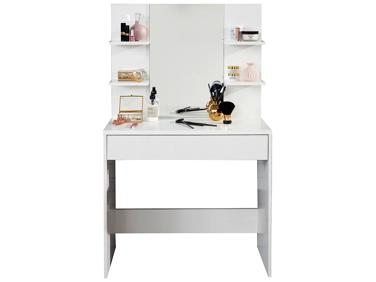 Coiffeuse, table de maquillage avec miroir coloris blanc mat  - L. 85 x H. 141 x P. 40 cm
