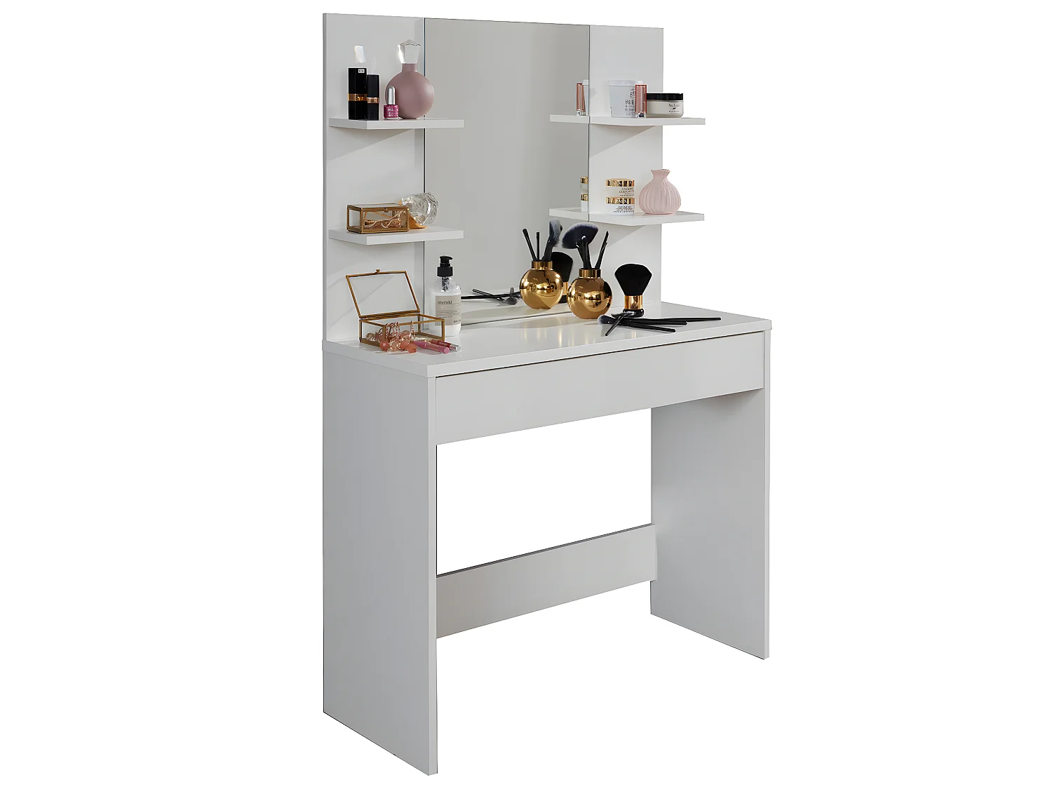 Coiffeuse, table de maquillage avec miroir coloris blanc mat  - L. 85 x H. 141 x P. 40 cm