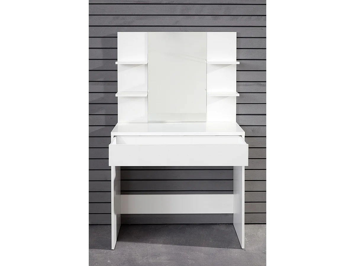 Coiffeuse, table de maquillage avec miroir coloris blanc mat  - L. 85 x H. 141 x P. 40 cm