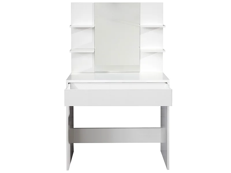 Coiffeuse, table de maquillage avec miroir coloris blanc mat  - L. 85 x H. 141 x P. 40 cm