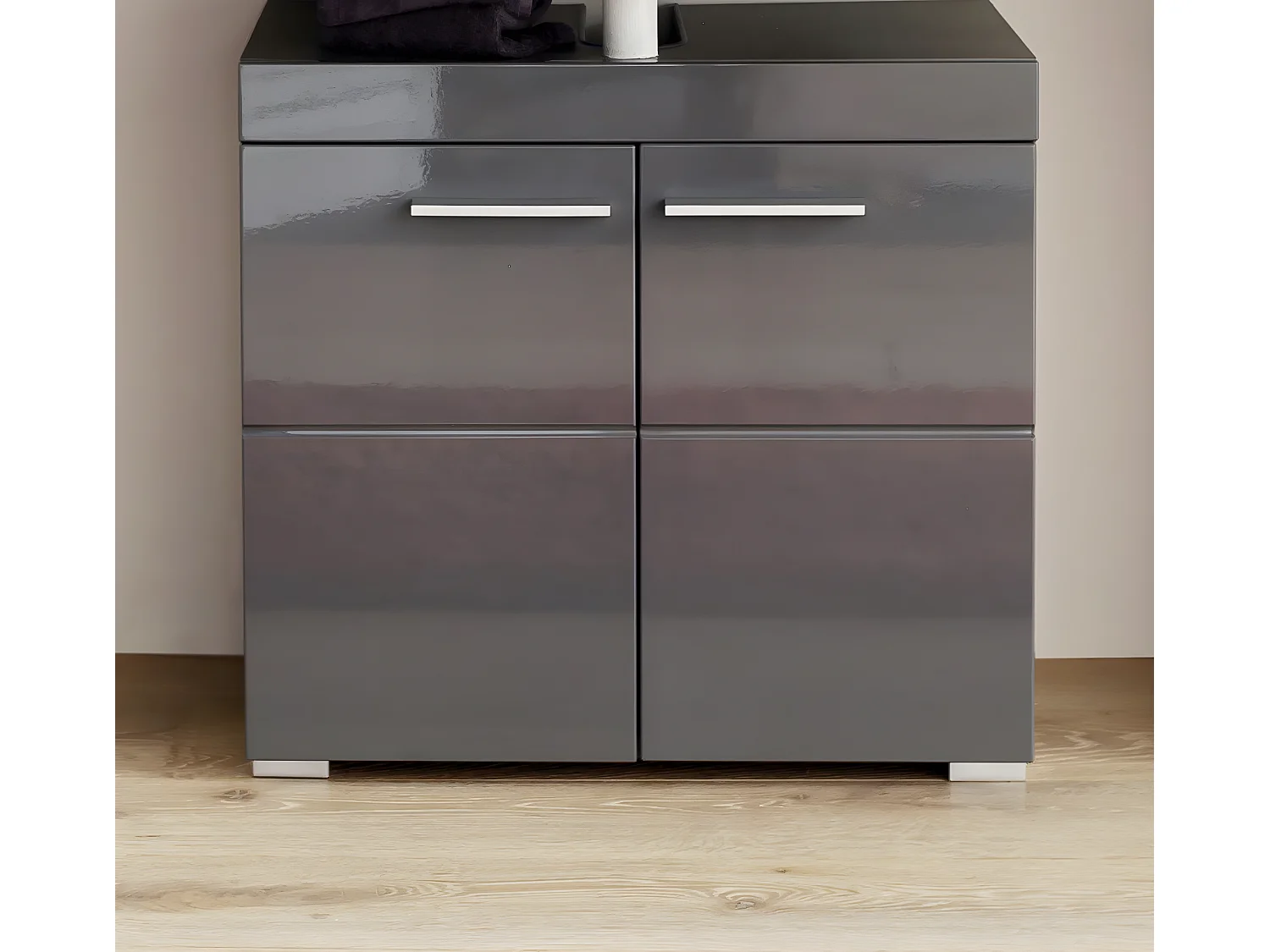 Meuble de salle de bain sous vasque coloris gris anthracite mat et gris anthracite brillant