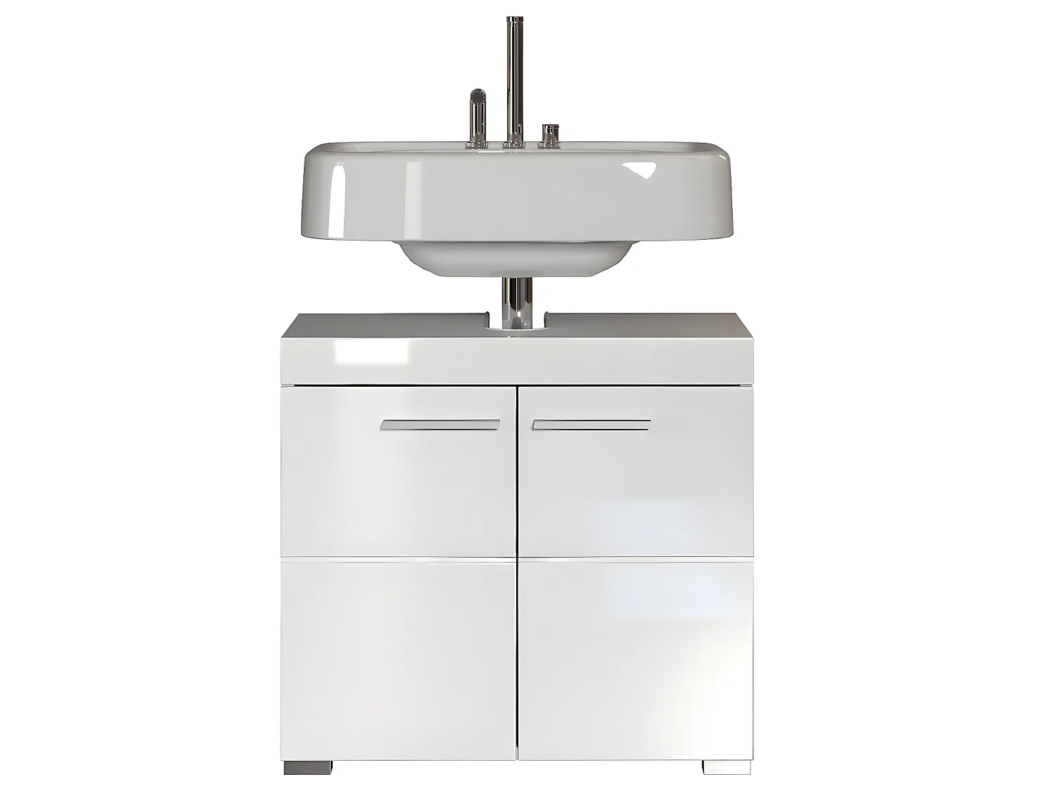 Meuble de salle de bain sous vasque avec 2 portes coloris blanc mat, blanc brillant