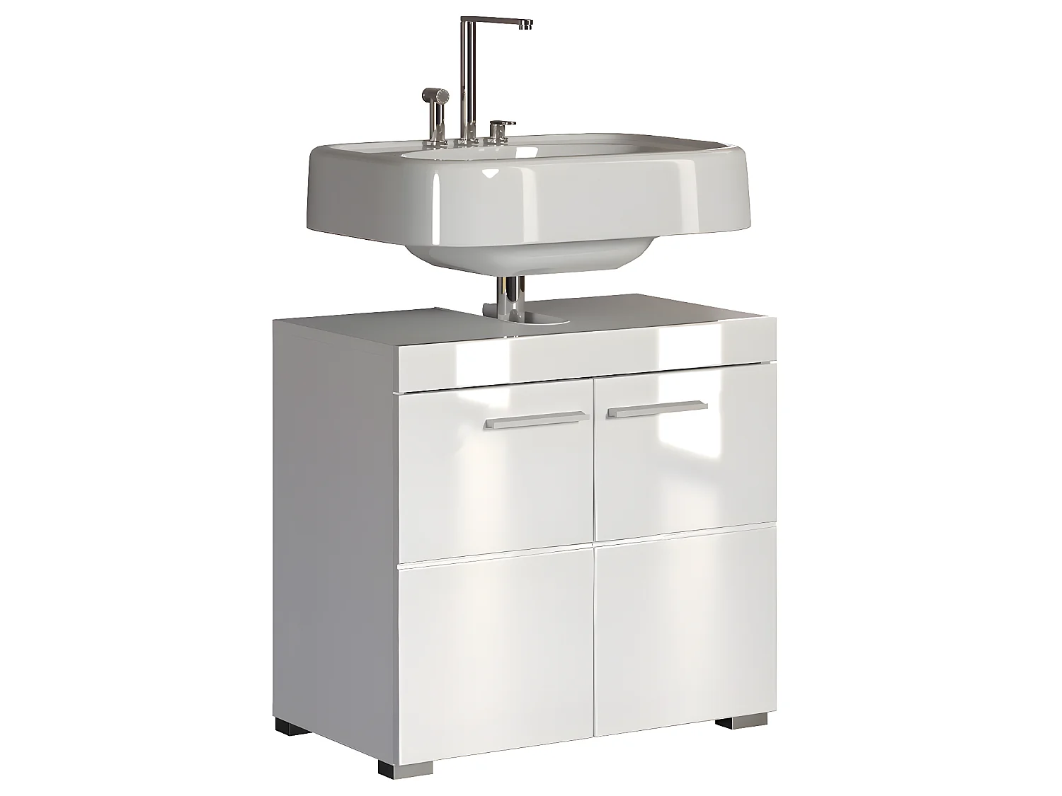 Meuble de salle de bain sous vasque avec 2 portes coloris blanc mat, blanc brillant