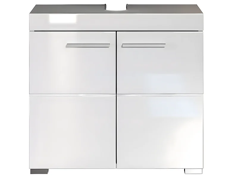 Meuble de salle de bain sous vasque avec 2 portes coloris blanc mat, blanc brillant