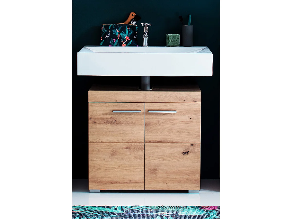 Meuble de salle de bain sous vasque avec 2 portes coloris chêne à nœuds