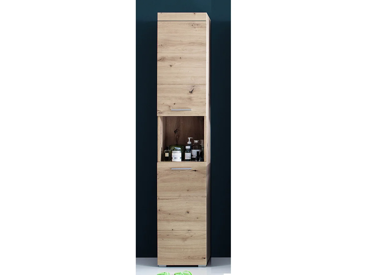 Colonne de salle de bain avec 2 portes coloris chêne à noeuds - L. 37 x H. 190 x P. 31 cm