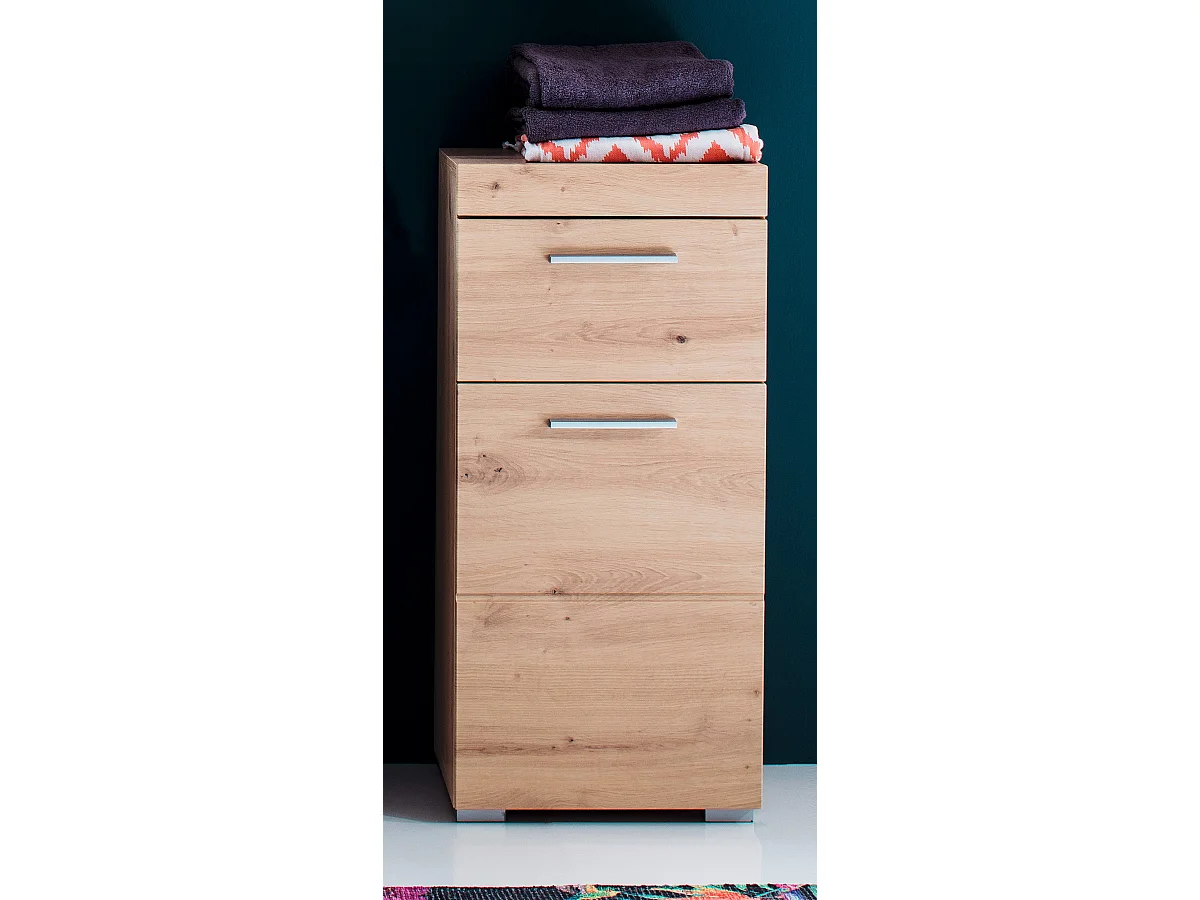 Meuble bas de salle de bain coloris chêne à noeuds - L. 37 x H. 79 x P. 31 cm