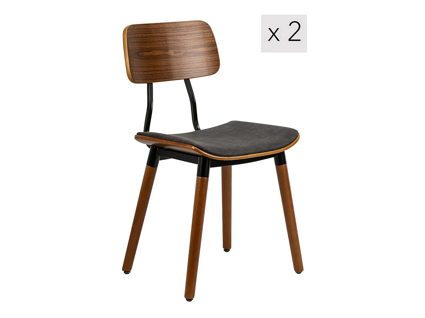 Lot de 2 chaises en bois et simili noir