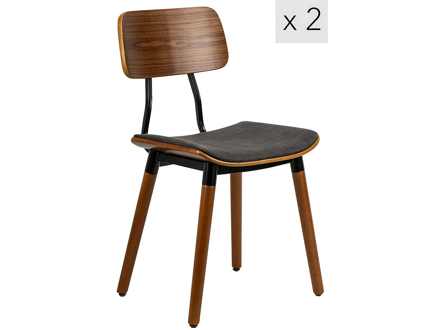 Lot de 2 chaises en bois et simili noir