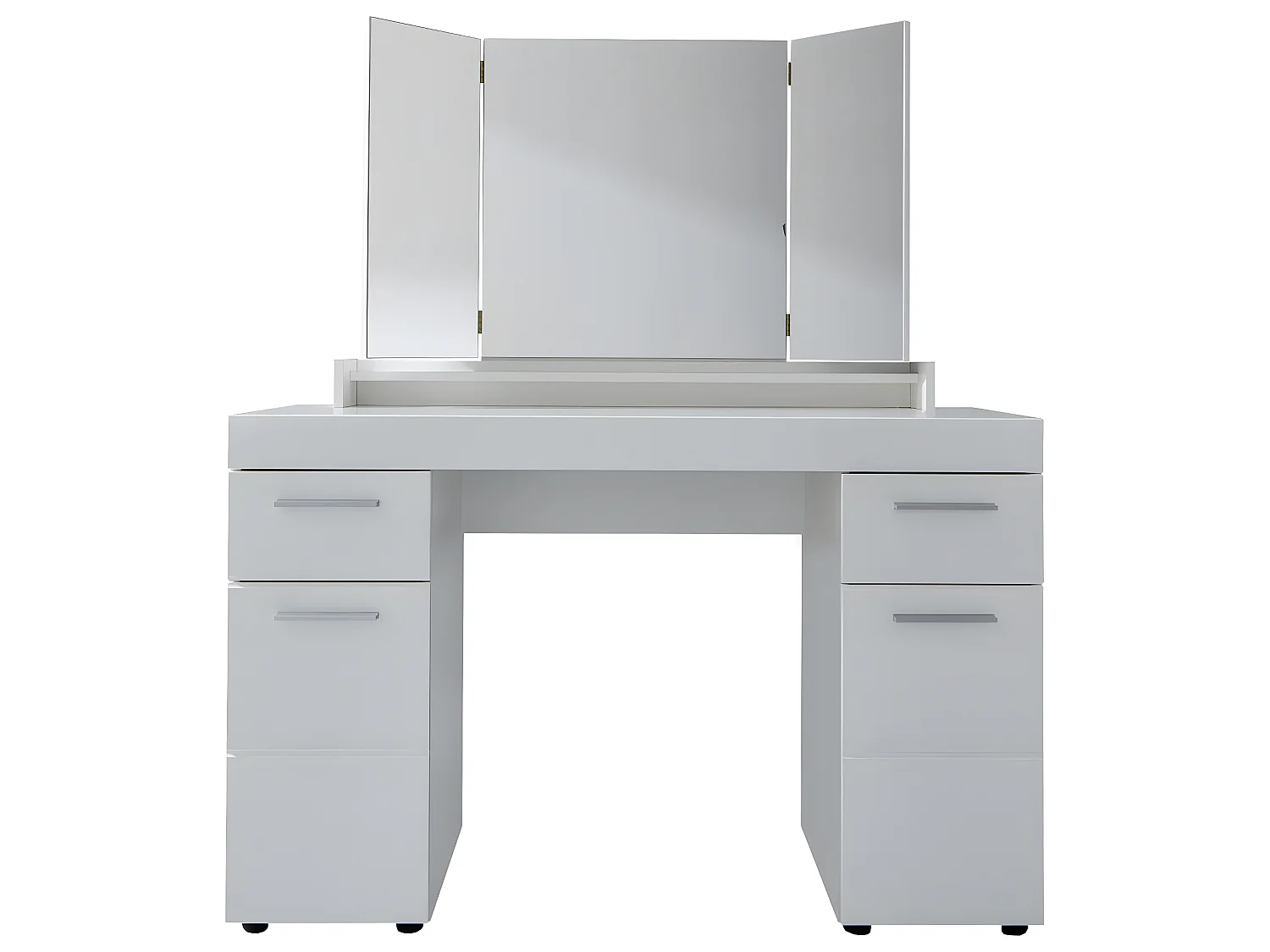 Coiffeuse, meuble de bureau avec miroir coloris blanc mat, blanc brillant