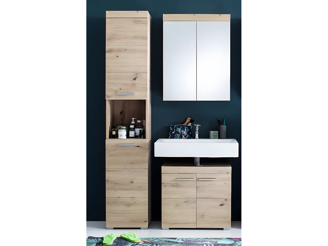 Ensemble de salle de bain  coloris chêne à noeuds et blanc brillant