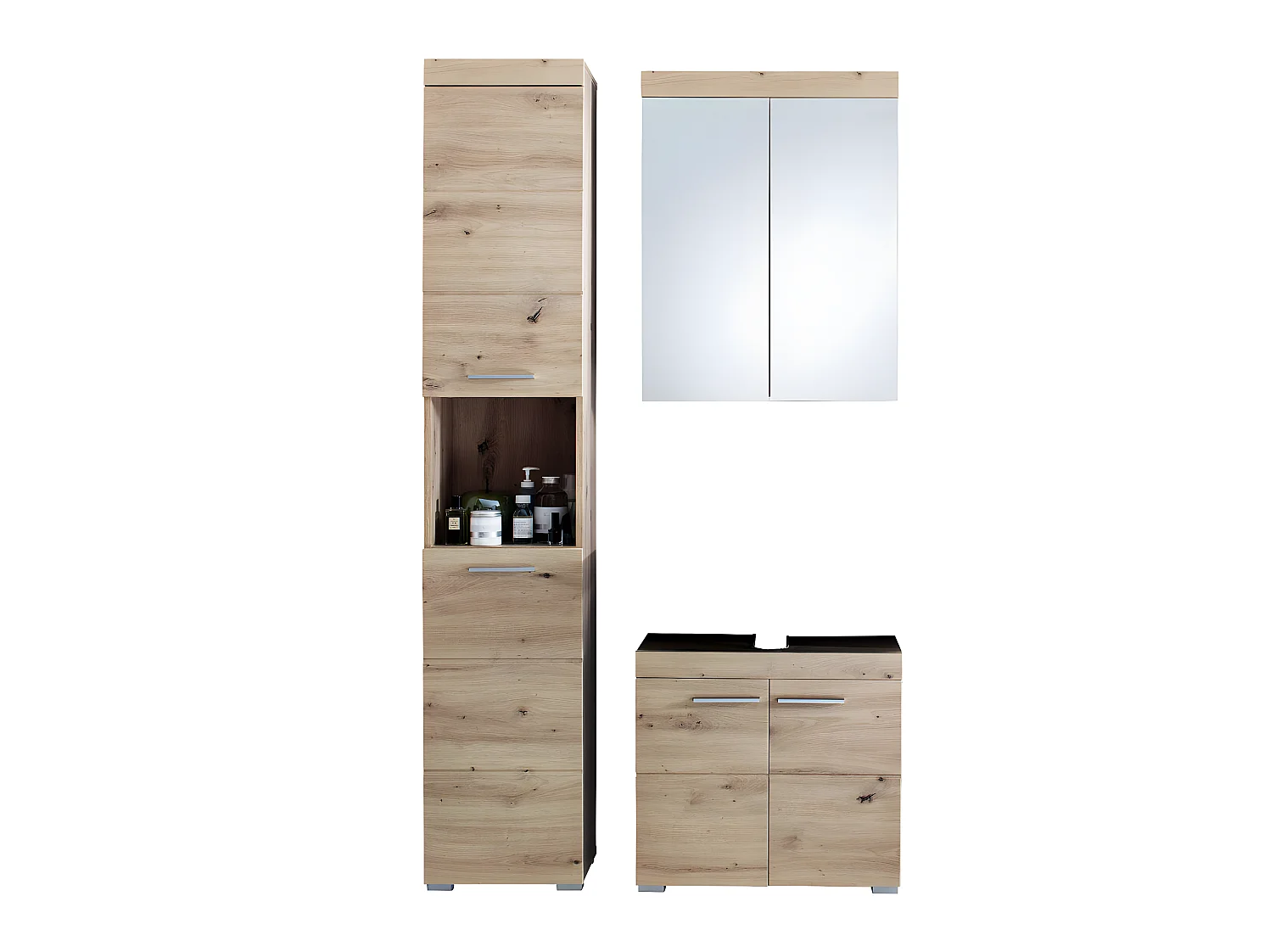 Ensemble de salle de bain  coloris chêne à noeuds et blanc brillant
