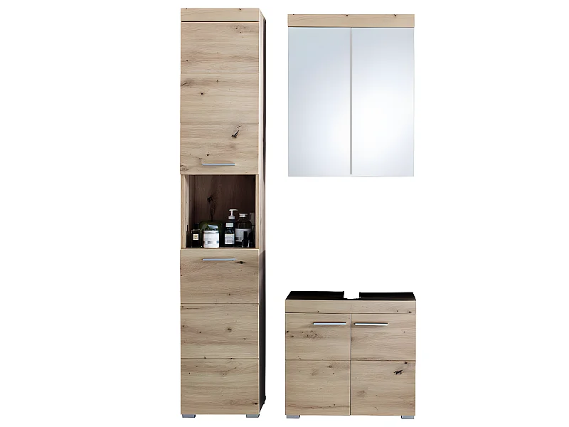 Ensemble de salle de bain  coloris chêne à noeuds et blanc brillant