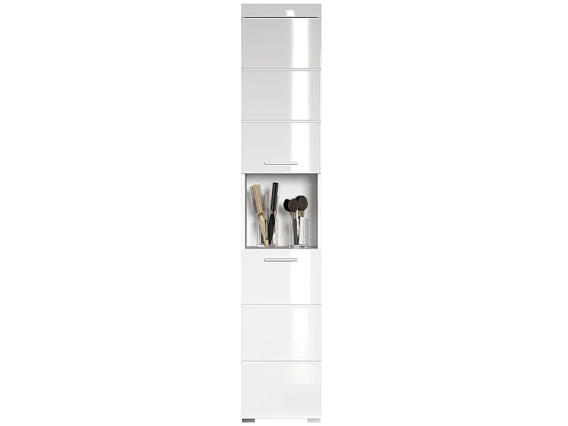 Colonne de salle de bain avec 2 portes coloris blanc mat, blanc brillant