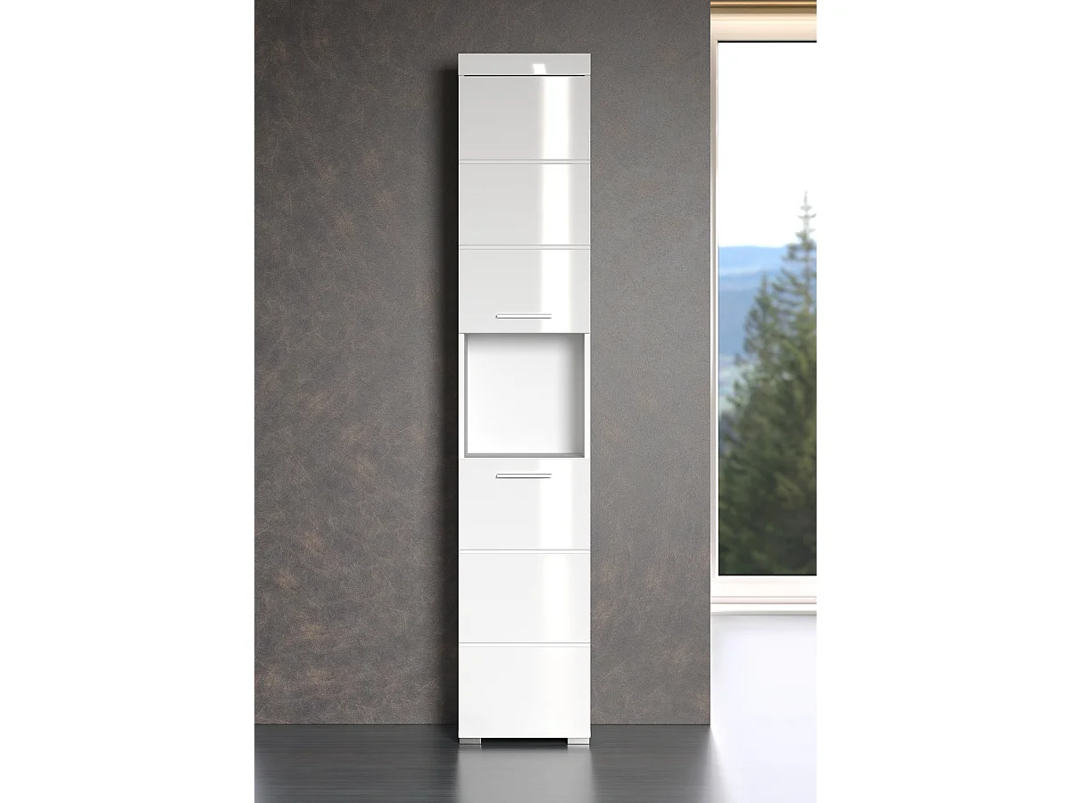 Colonne de salle de bain avec 2 portes coloris blanc mat, blanc brillant