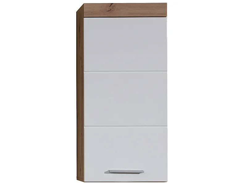 Armoire murale, meuble haut de salle de bain coloris chêne à noeuds et blanc brillant