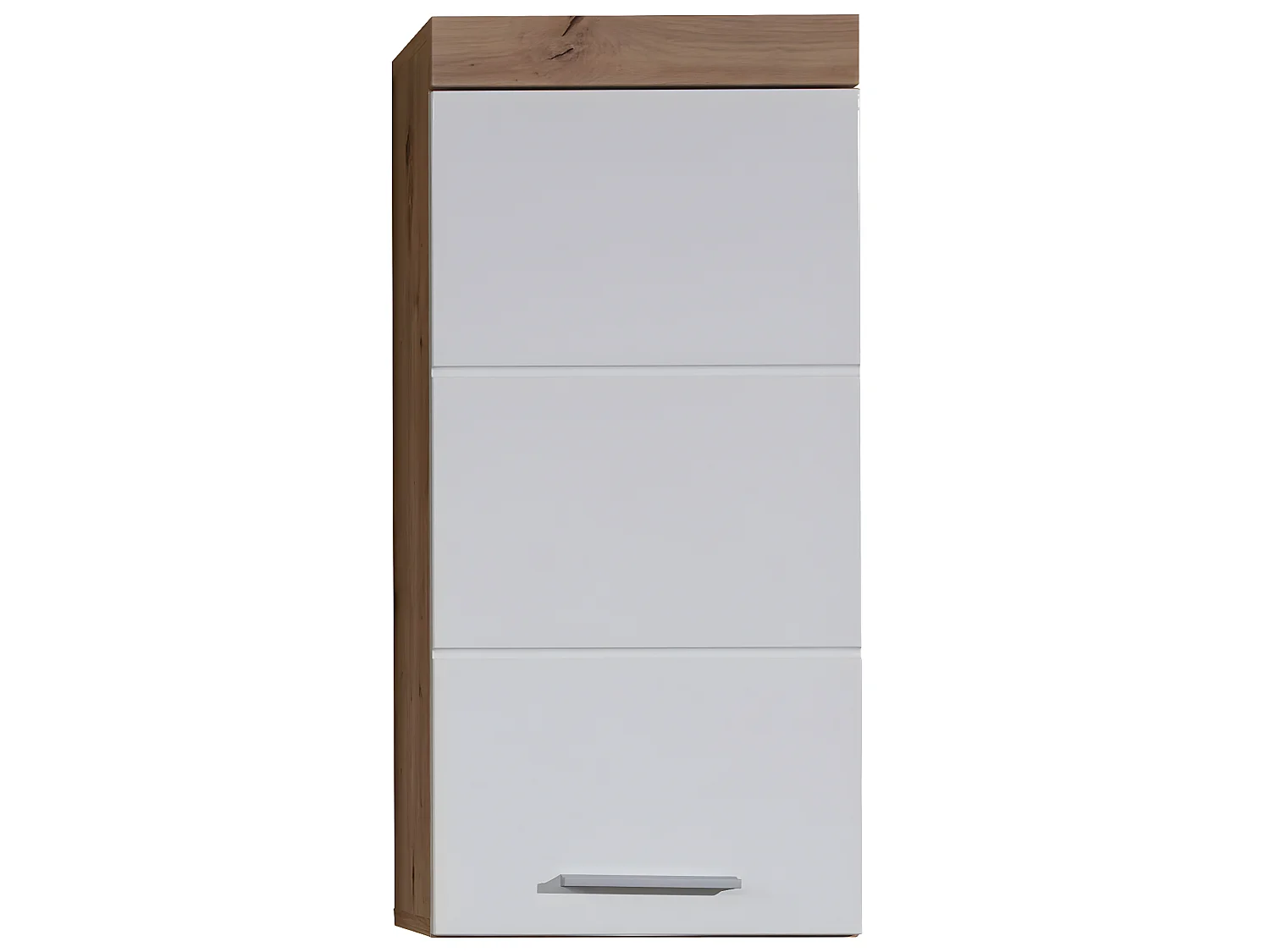 Armoire murale, meuble haut de salle de bain coloris chêne à noeuds et blanc brillant