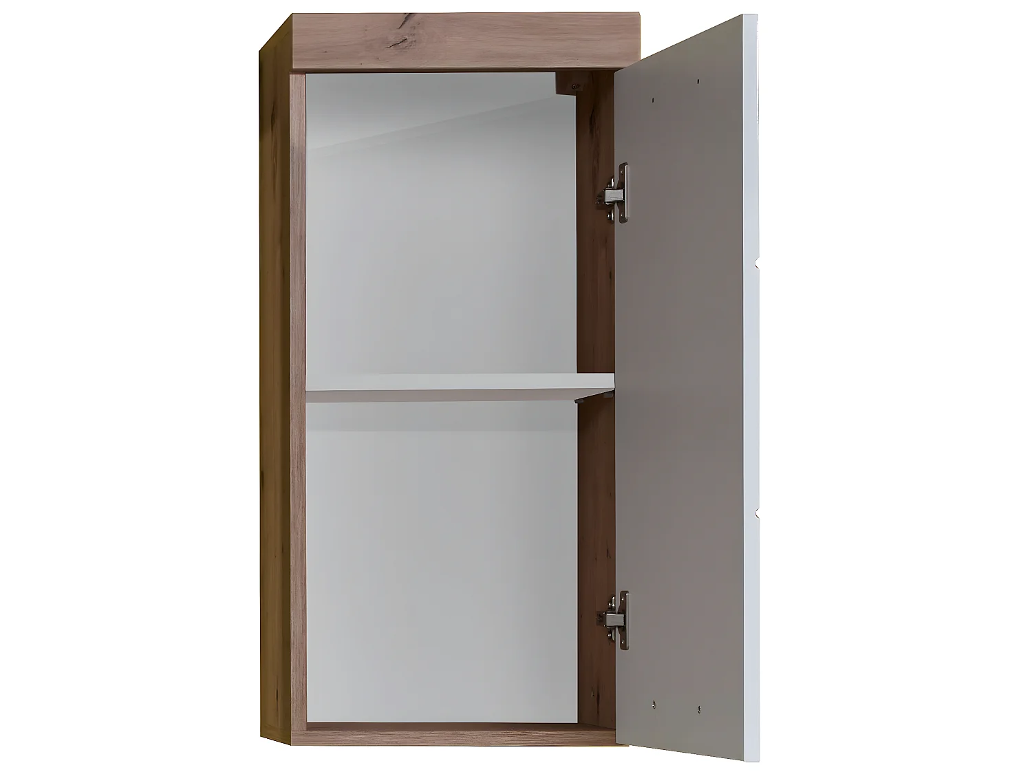 Armoire murale, meuble haut de salle de bain coloris chêne à noeuds et blanc brillant