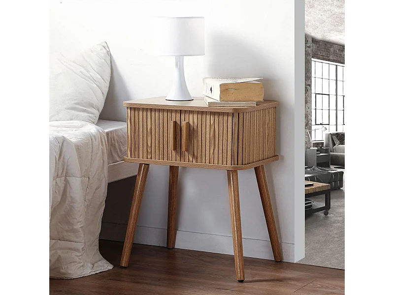 Table de Chevet Vintage 2 Portes Coulissantes H58cm - ERNEST