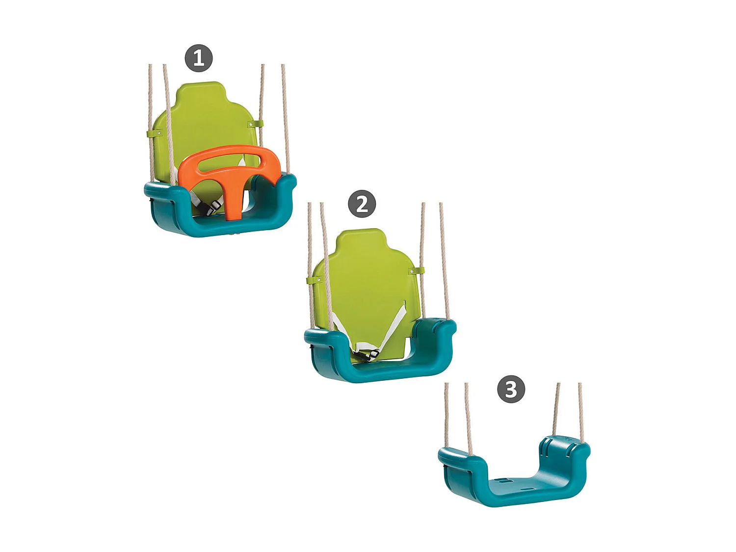 Kangui - Balançoire bébé évolutive 3 en 1en plastique vert citron/turquoise/orange