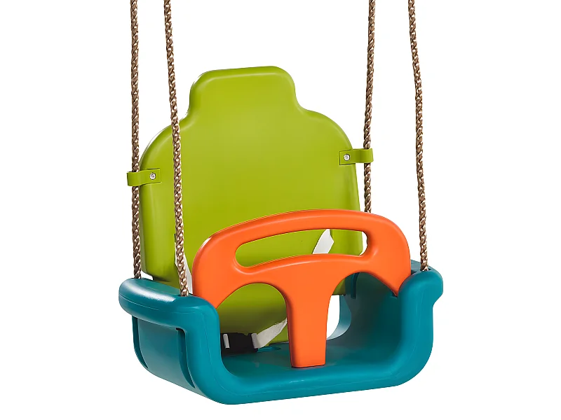 Balançoire bébé évolutive 3 en 1en plastique vert citron/turquoise/orange