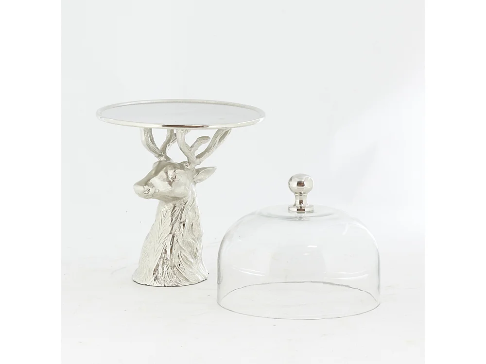 Cloche en verre sur support aluminium Cerf