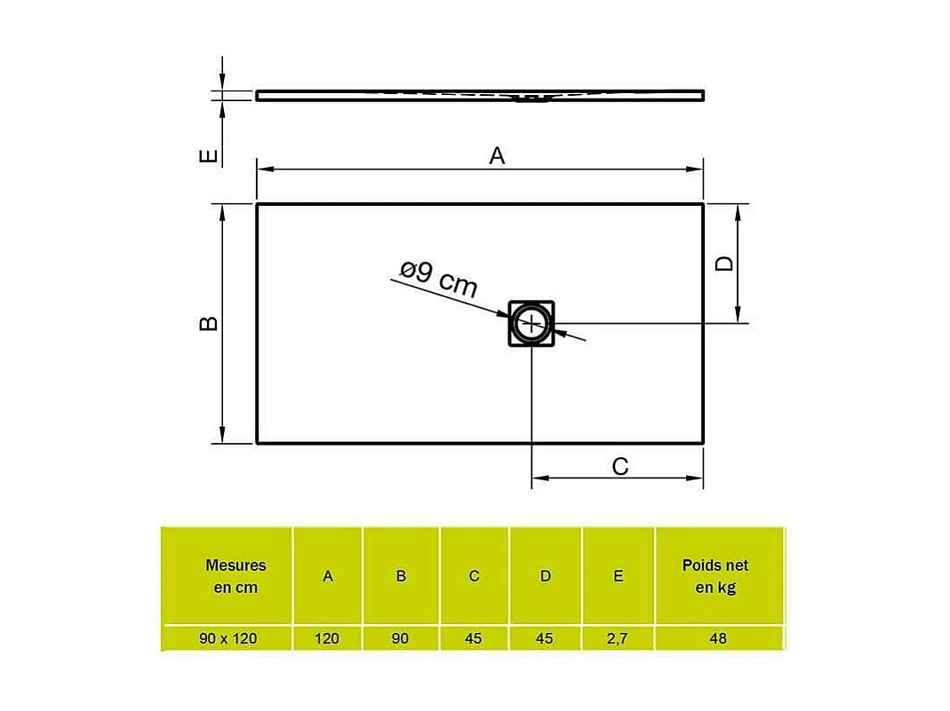 Plato de ducha extraplano STRATO con superficie de pizarra, rectangular, blanco  90 x 120 cm