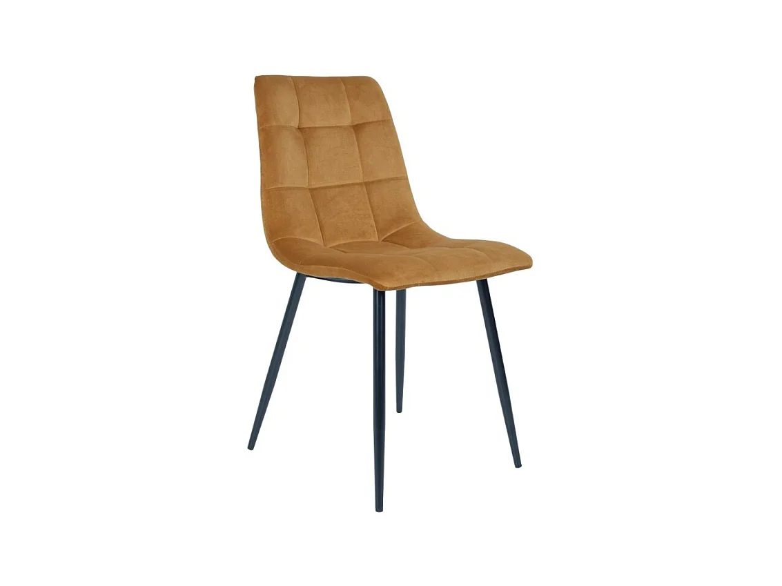 Set van 2 MODA eetkamerstoelen – Gecapitonneerd fluweel en zwarte stalen poten-Color Amarillo mostaza
