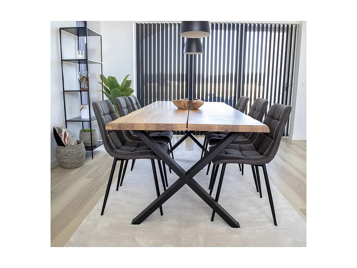 Juego de 2 sillas de comedor MODA - Tela tapizada y patas de acero negro-Color Gris