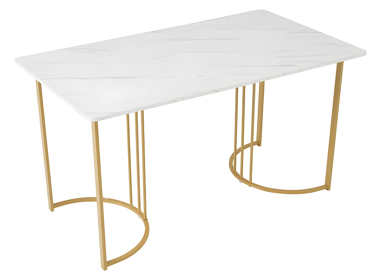 Tafel en 4 stoelenset - Tafel met fineer met marmerpatroon - Fluwelen gestoffeerde stoelen met verstelbare poten - Goud en grijs