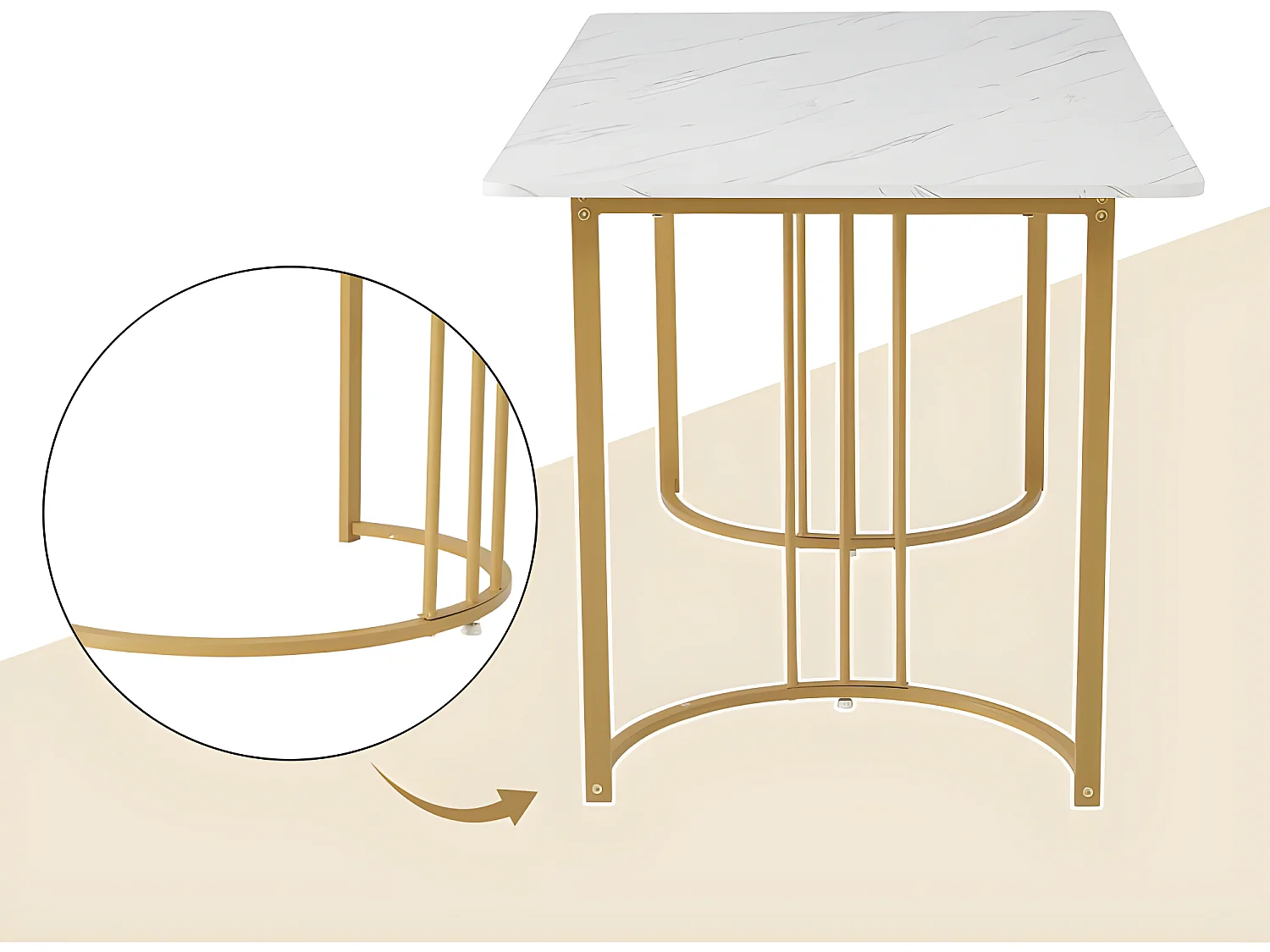 Tafel en 4 stoelenset - Tafel met fineer met marmerpatroon - Fluwelen gestoffeerde stoelen met verstelbare poten - Goud en grijs