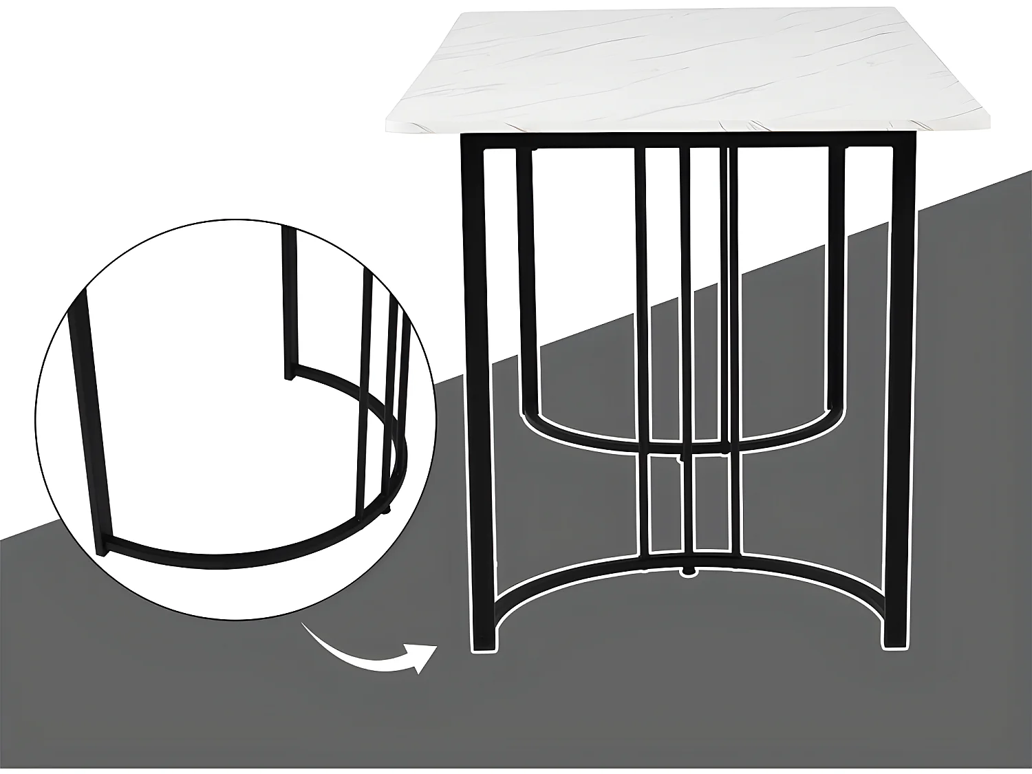 Tafel- en 4-stoelenset - Tafel met marmerpatroonfineer - Fluwelen gestoffeerde stoelen met verstelbare poten - Wit en grijs