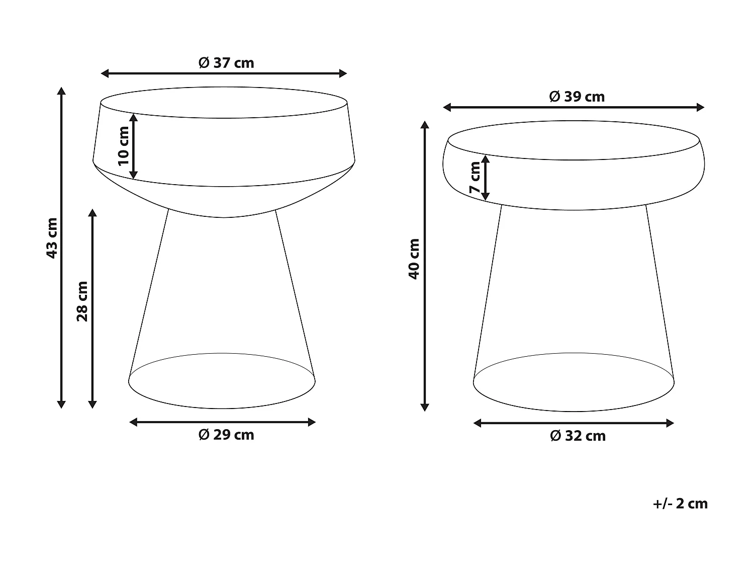 Lot de 2 tables d'appoint LAGUNA/CALDERA Verre Marron doré