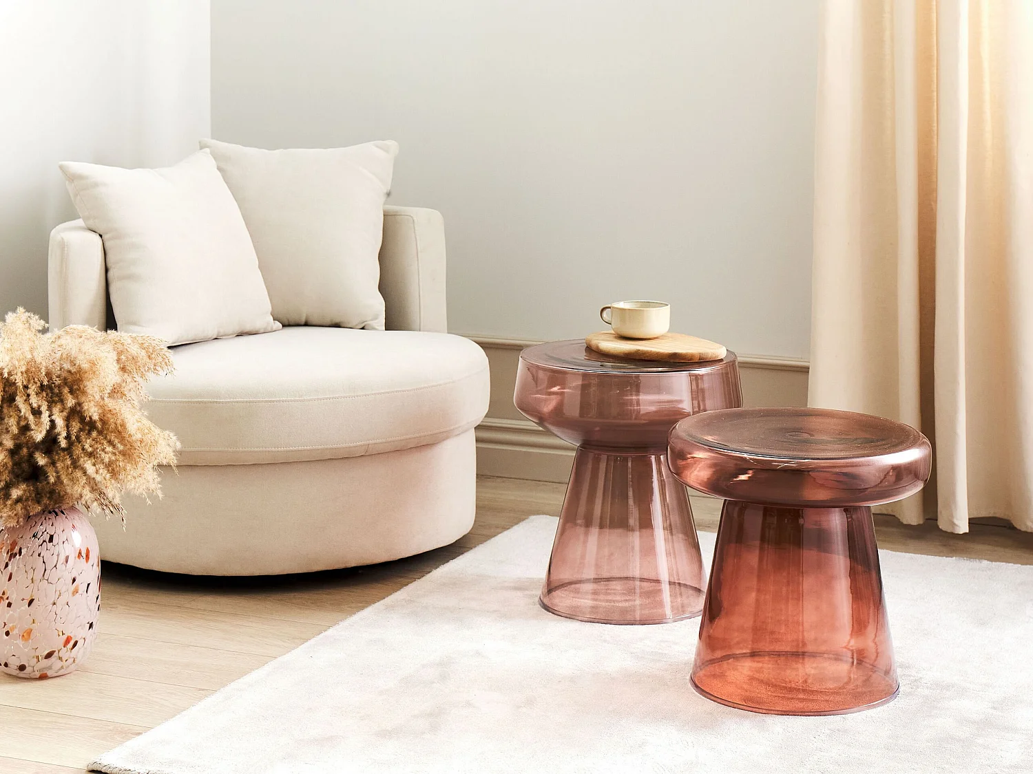 Lot de 2 tables d'appoint LAGUNA/CALDERA Verre Rouge