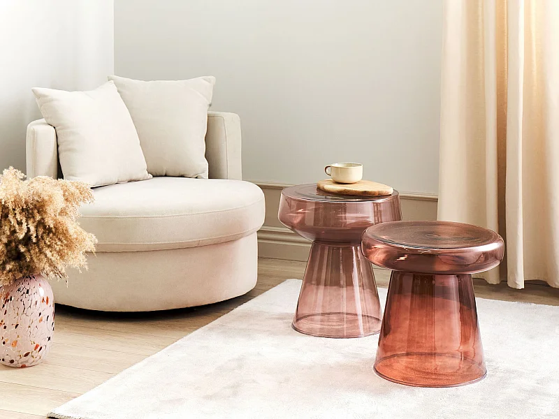 Lot de 2 tables d'appoint LAGUNA/CALDERA Verre Rouge