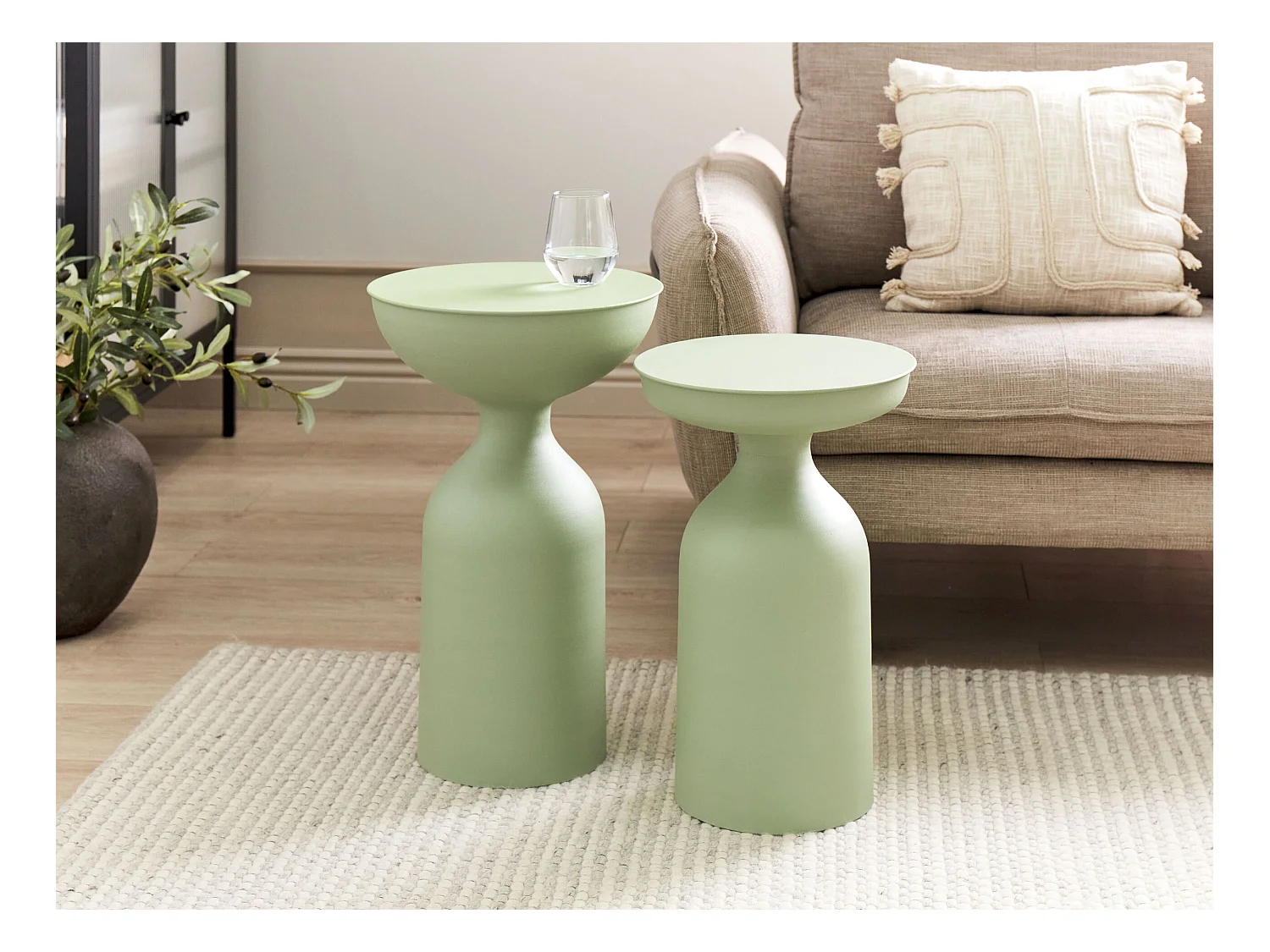 Lot de 2 tables d'appoint COTA/TENJO Métal Vert clair