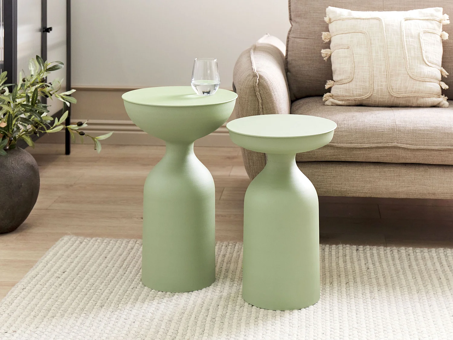 Lot de 2 tables d'appoint COTA/TENJO Métal Vert clair
