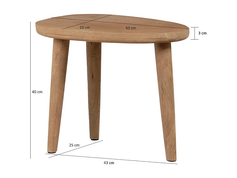 Table basse forme ovoïde L. 50 cm en bois de manguier massif - OCALA
