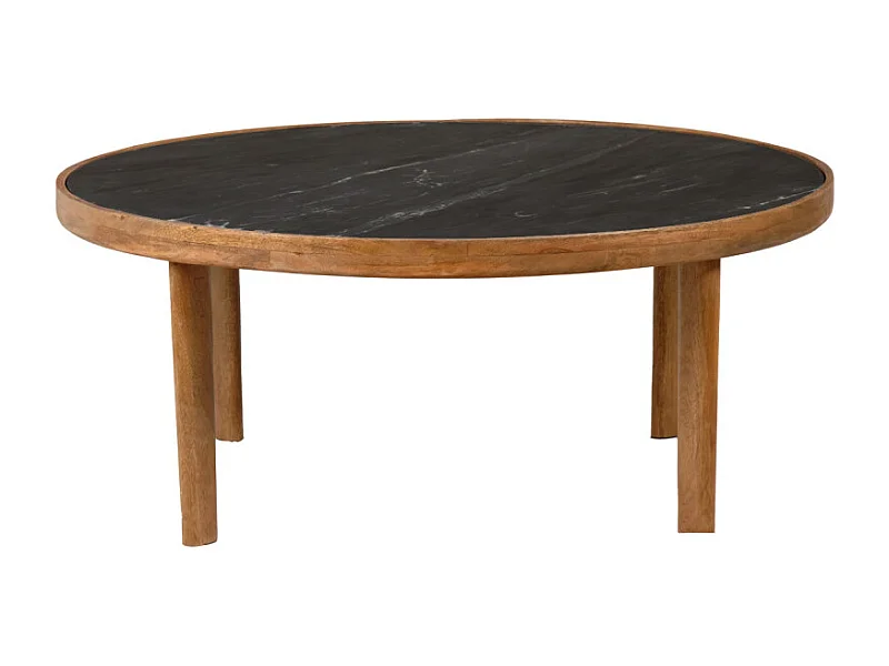 Table basse ronde 90 cm en bois de manguier et marbre noir - OCALA