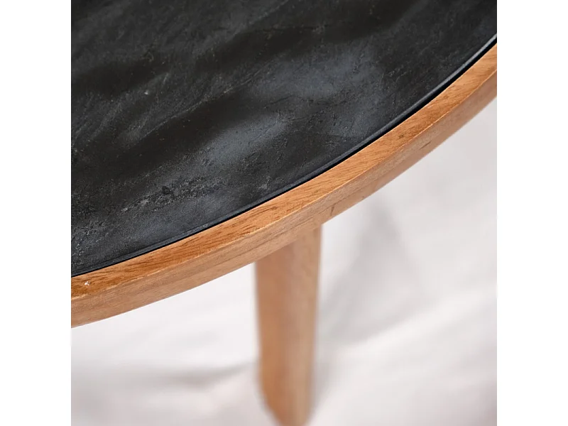 Table basse ronde 90 cm en bois de manguier et marbre noir - OCALA