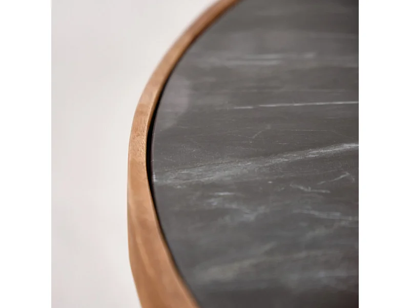 Table basse ronde 90 cm en bois de manguier et marbre noir - OCALA