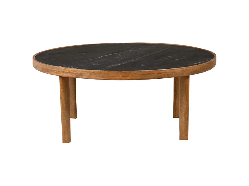 Table basse ronde 90 cm en bois de manguier et marbre noir - OCALA
