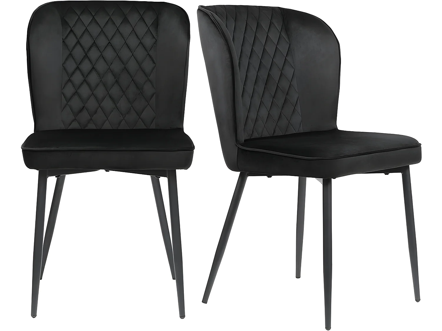Lot de 2 Chaises rembourrées en velours - structure en métal - Noir
