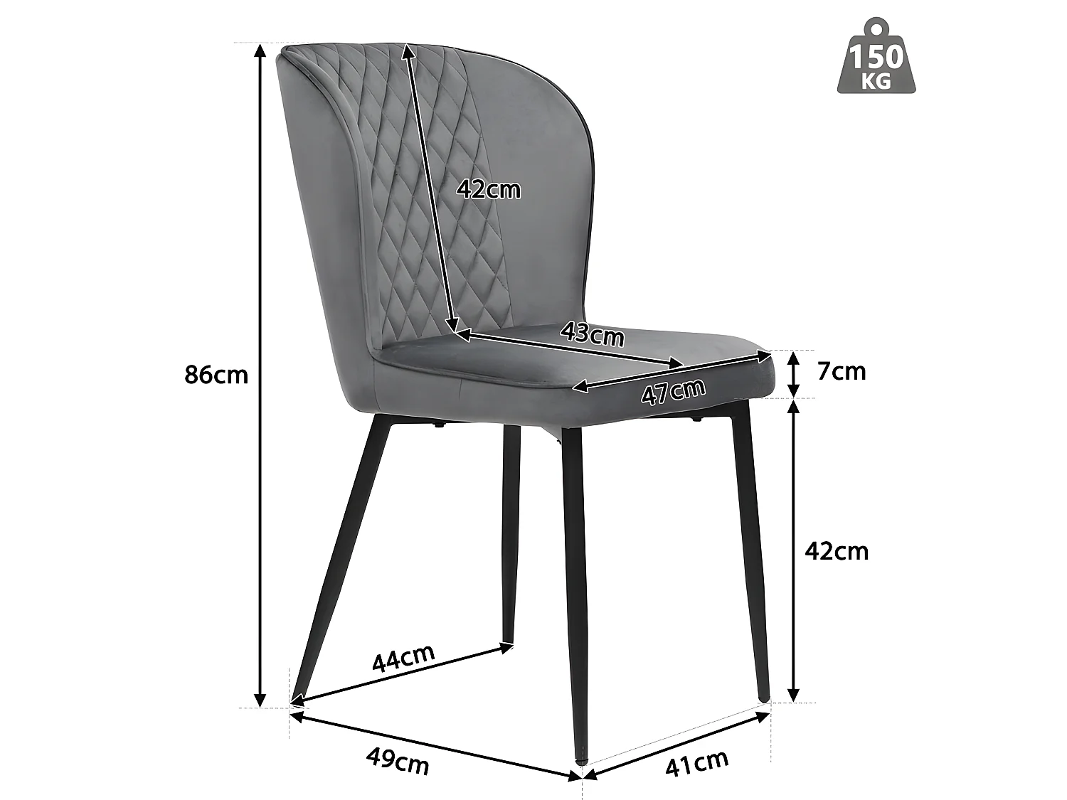 Esszimmerstuhl (4 St), 4er Set Polsterstühle Wohnzimmerstuhl mit Rückenlehne Metallbeine Samt – Grau