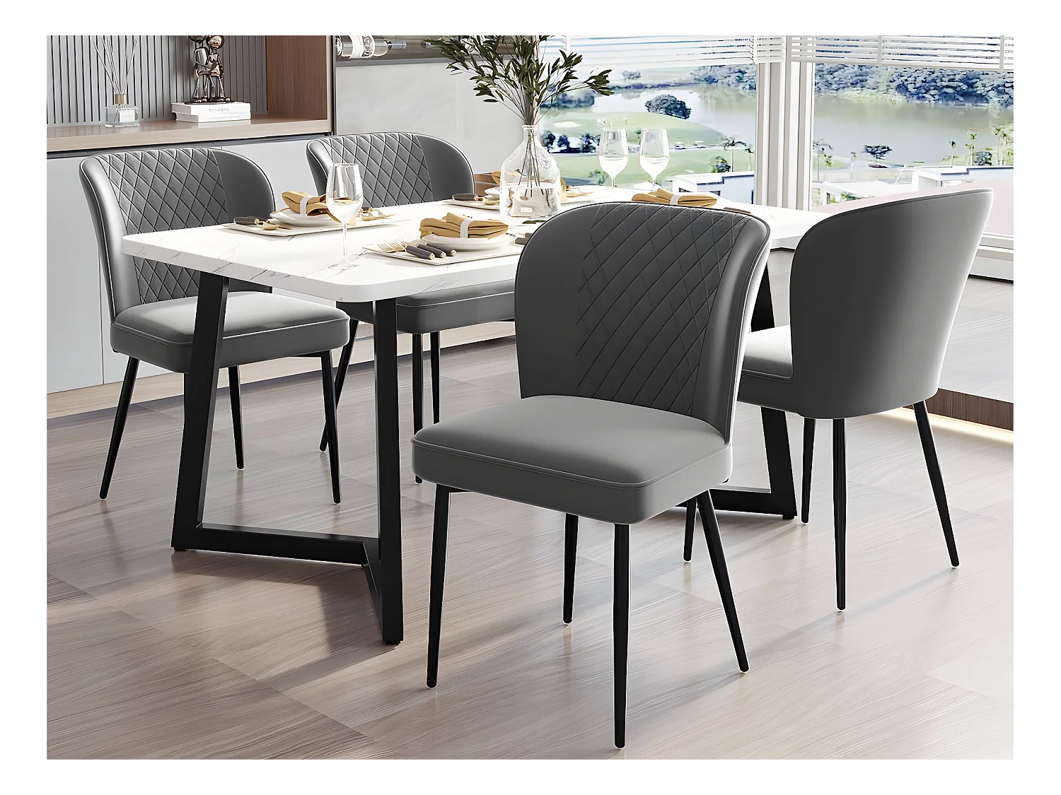 Set di 4 sedie rivestite in velluto - struttura in metallo - Grigio