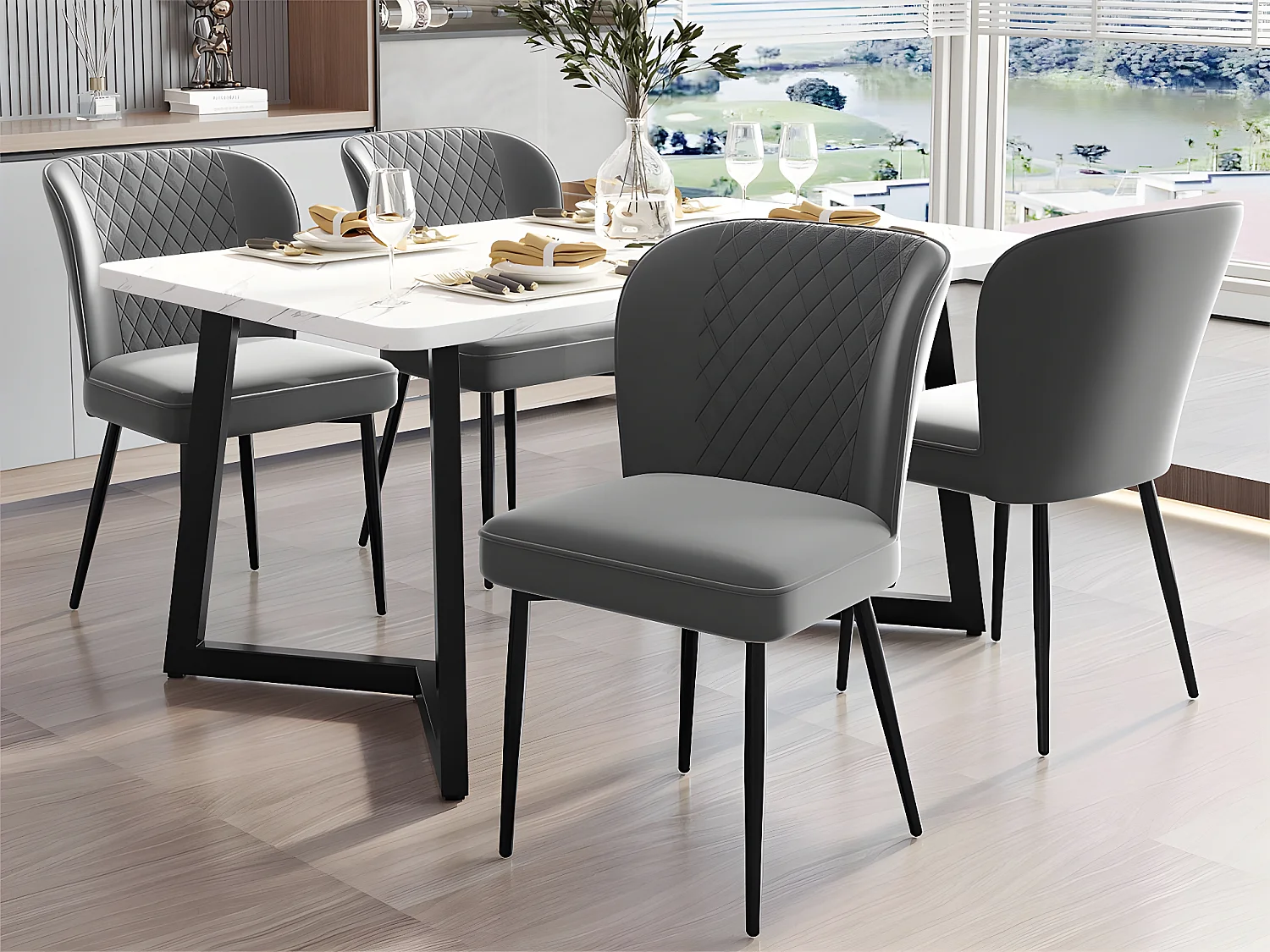 Set di 4 sedie rivestite in velluto - struttura in metallo - Grigio