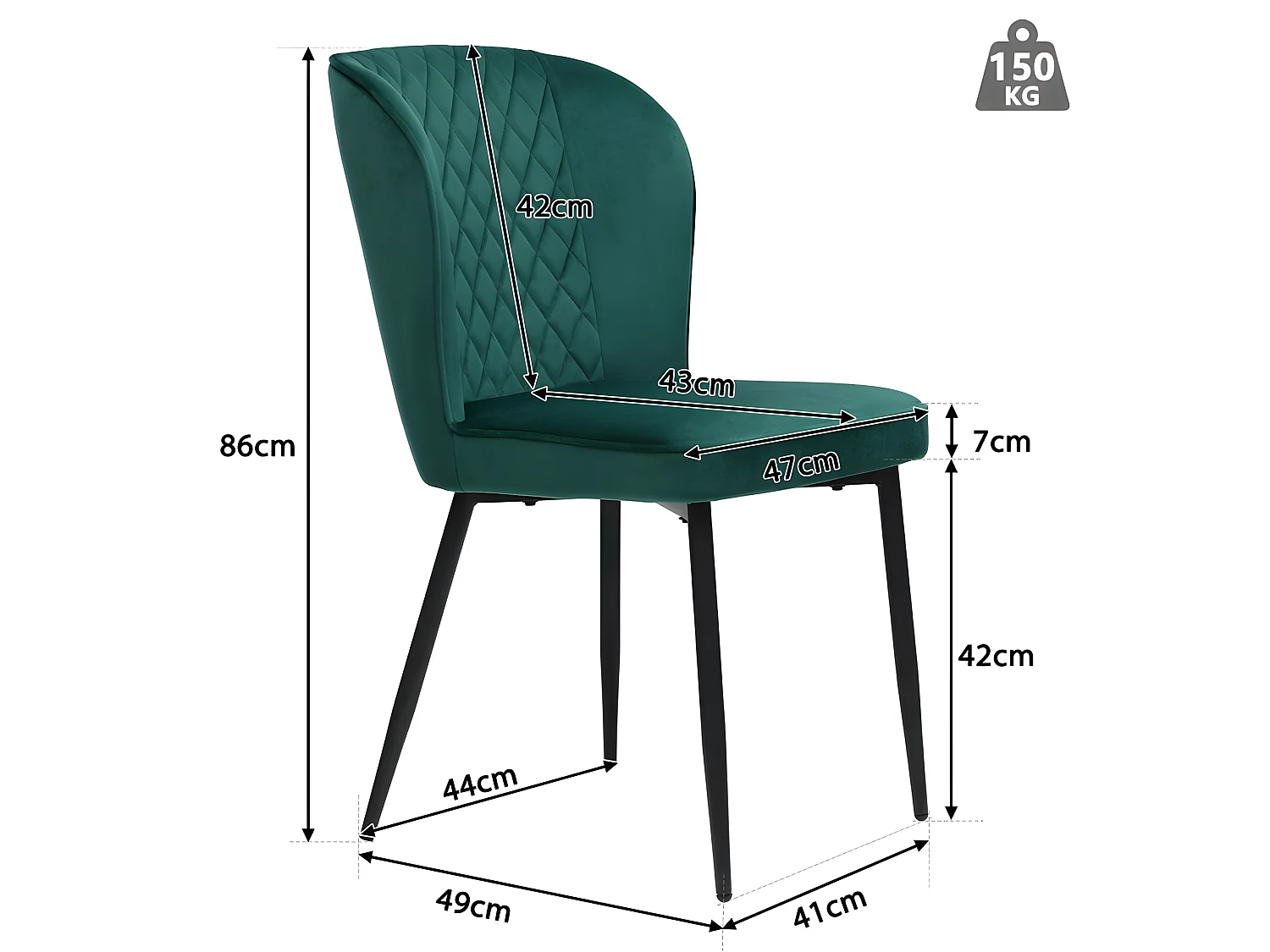 Set di 2 sedie imbottite in velluto - struttura in metallo - Verde